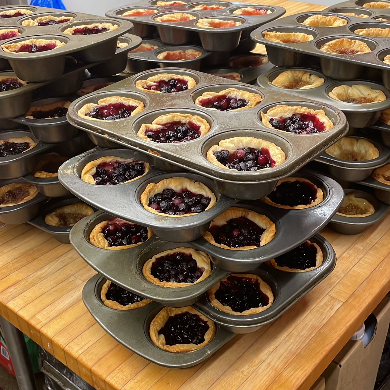 Fresh-baked blueberry and saskatoon berry tarts